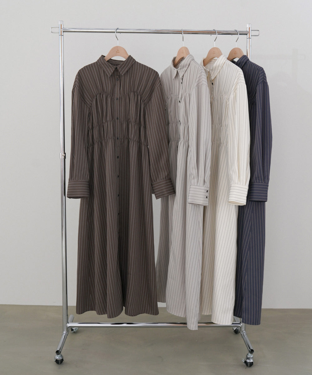 ストライプビスチェ風シャツワンピース