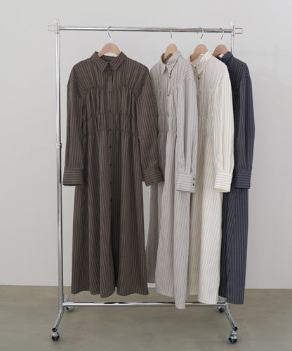 ストライプビスチェ風シャツワンピース