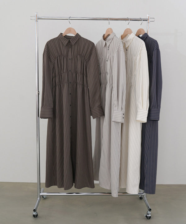 ストライプビスチェ風シャツワンピース