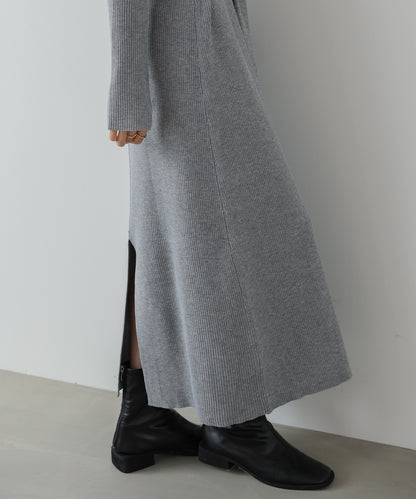 レイヤード風ウエスト結びリブニットワンピース