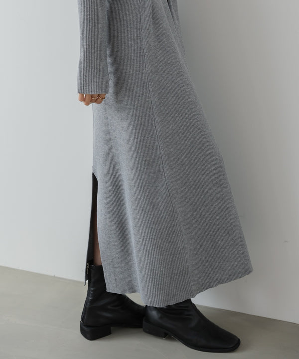 レイヤード風ウエスト結びリブニットワンピース