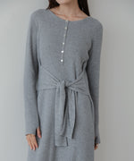 レイヤード風ウエスト結びリブニットワンピース