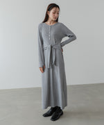 レイヤード風ウエスト結びリブニットワンピース