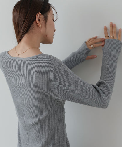 レイヤード風ウエスト結びリブニットワンピース