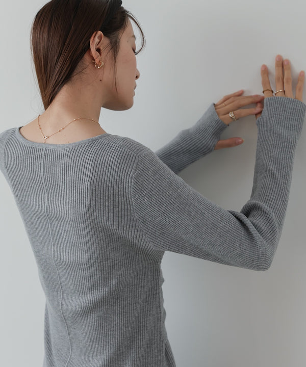 レイヤード風ウエスト結びリブニットワンピース