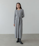 レイヤード風ウエスト結びリブニットワンピース