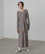 レイヤード風ウエスト結びリブニットワンピース