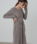 レイヤード風ウエスト結びリブニットワンピース