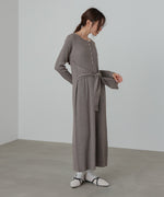 レイヤード風ウエスト結びリブニットワンピース