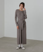 レイヤード風ウエスト結びリブニットワンピース