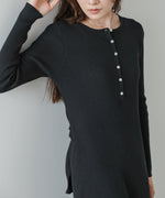 レイヤード風ウエスト結びリブニットワンピース