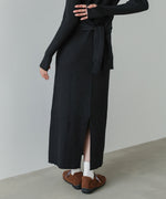 レイヤード風ウエスト結びリブニットワンピース