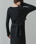 レイヤード風ウエスト結びリブニットワンピース