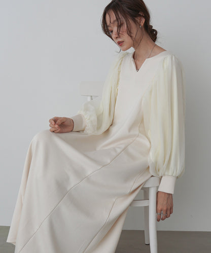 袖オーガンジーポンチワンピース