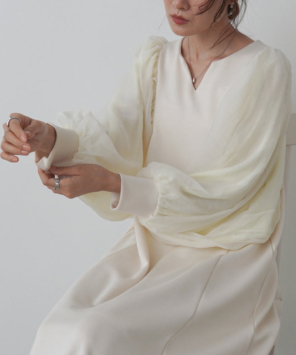 袖オーガンジーポンチワンピース