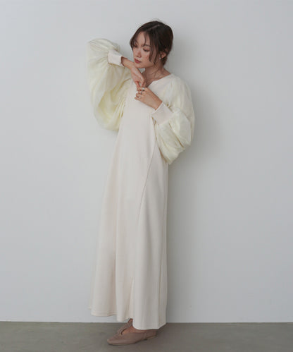 袖オーガンジーポンチワンピース