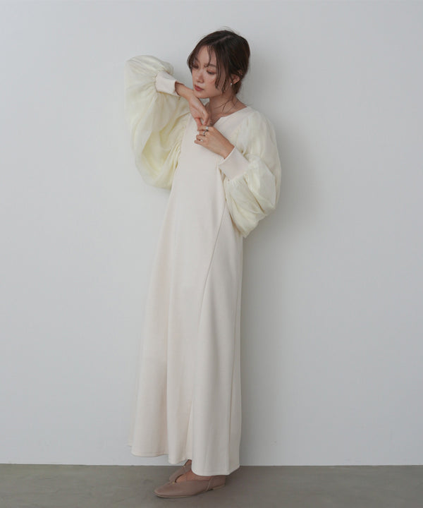 袖オーガンジーポンチワンピース