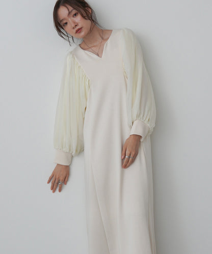 袖オーガンジーポンチワンピース