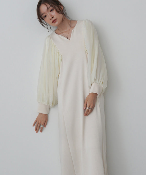 袖オーガンジーポンチワンピース