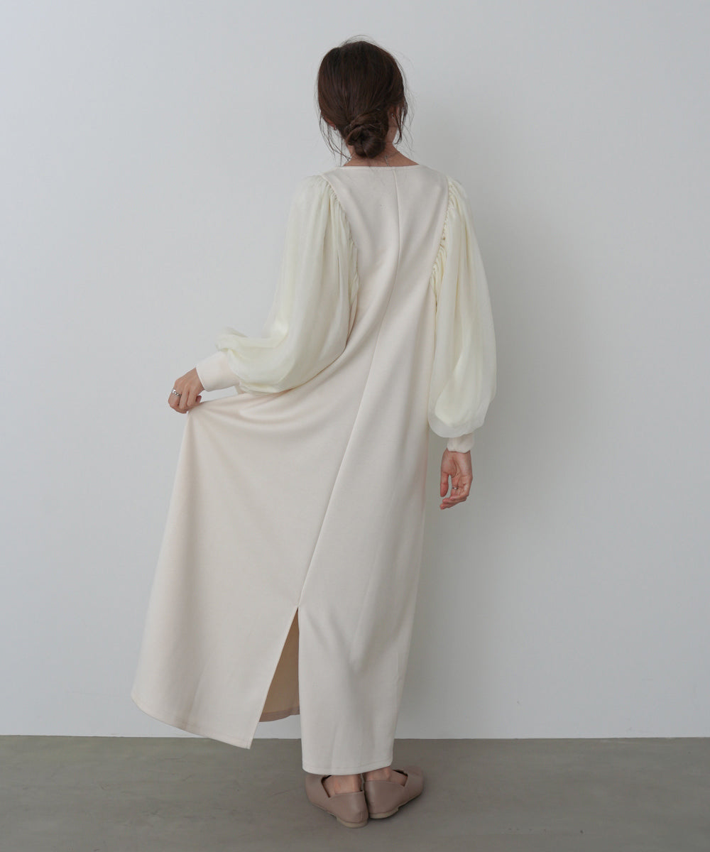 袖オーガンジーポンチワンピース