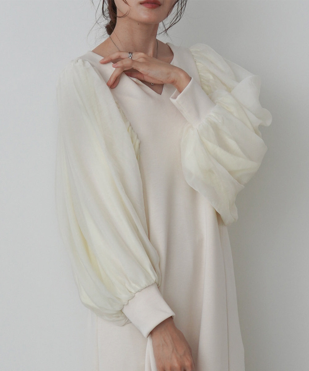 袖オーガンジーポンチワンピース