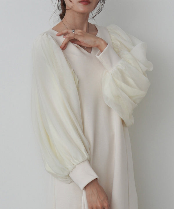 袖オーガンジーポンチワンピース