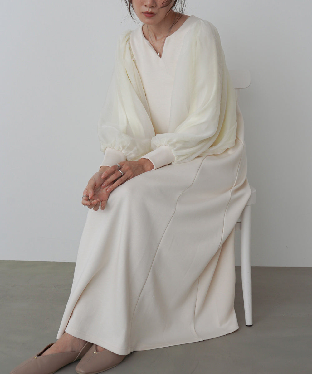 袖オーガンジーポンチワンピース