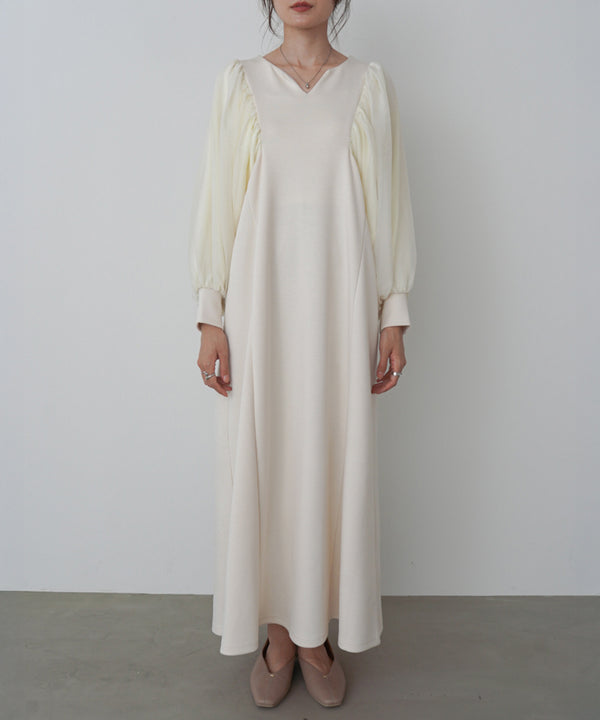 袖オーガンジーポンチワンピース