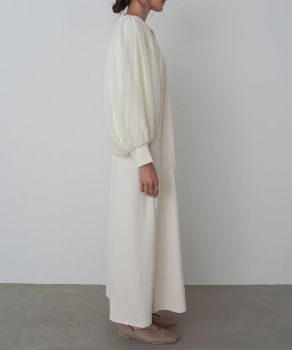 袖オーガンジーポンチワンピース