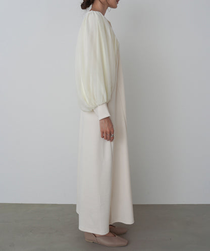 袖オーガンジーポンチワンピース