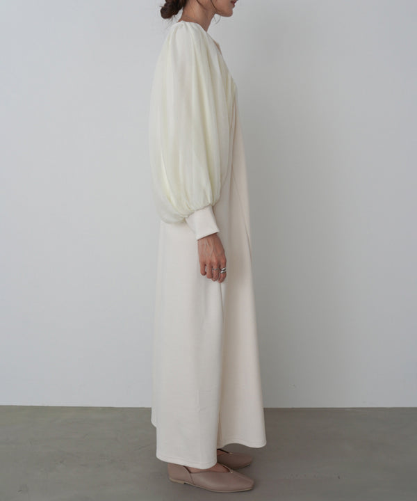 袖オーガンジーポンチワンピース