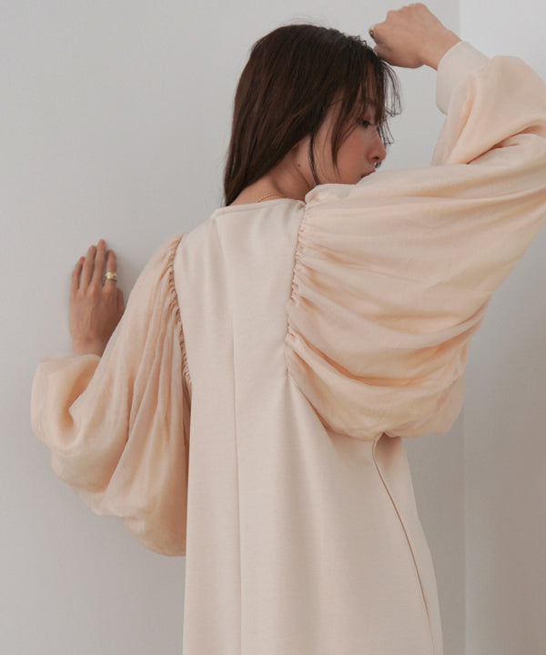 袖オーガンジーポンチワンピース