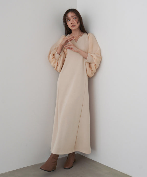 袖オーガンジーポンチワンピース