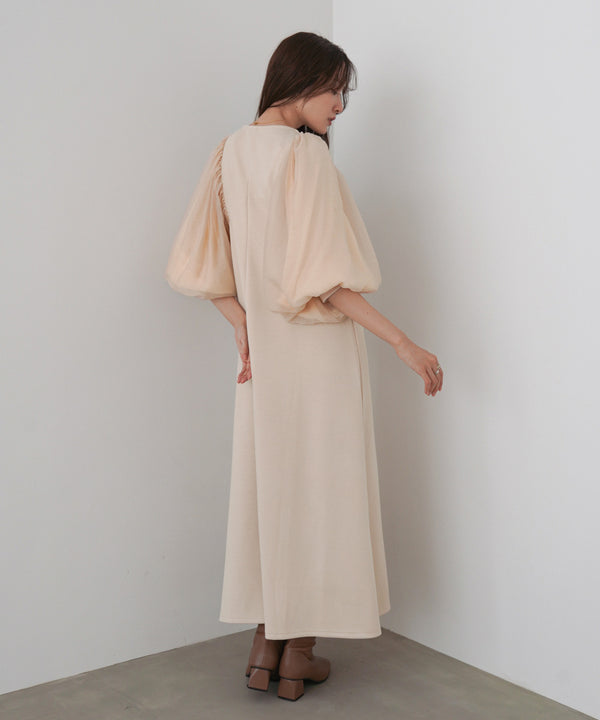 袖オーガンジーポンチワンピース