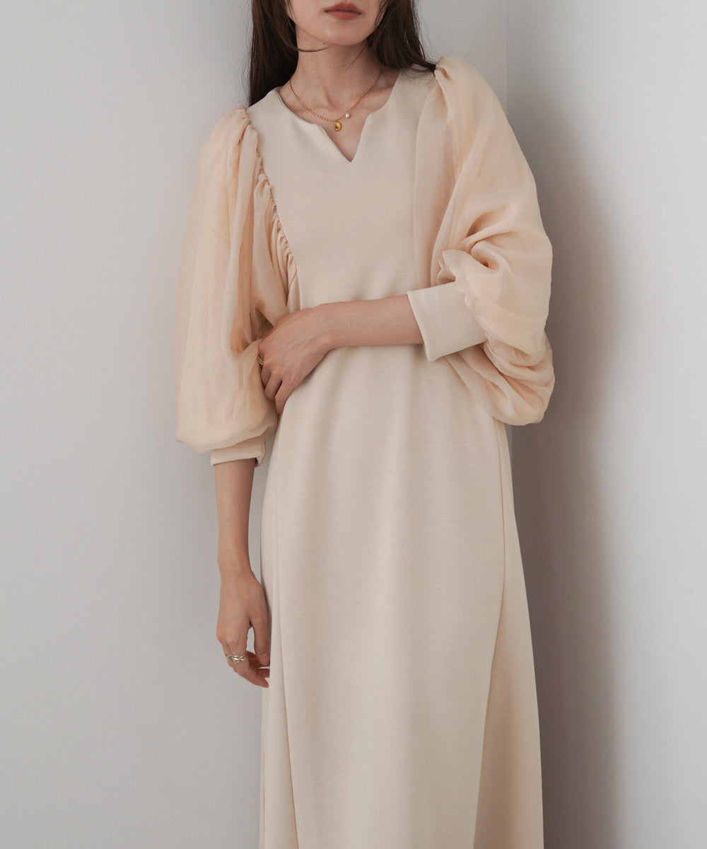 袖オーガンジーポンチワンピース