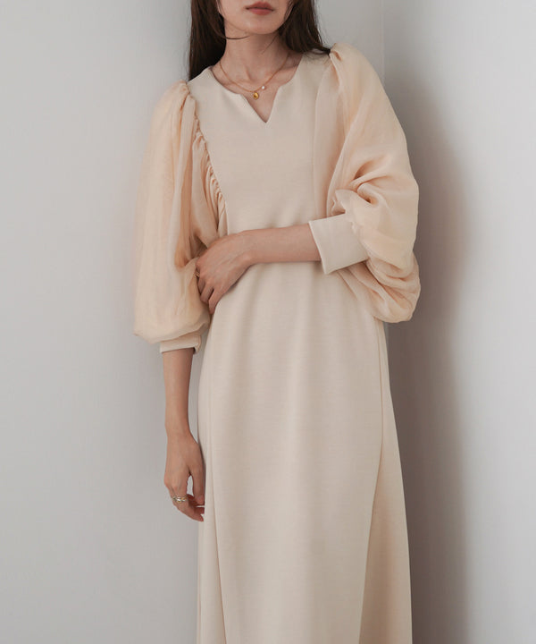 袖オーガンジーポンチワンピース