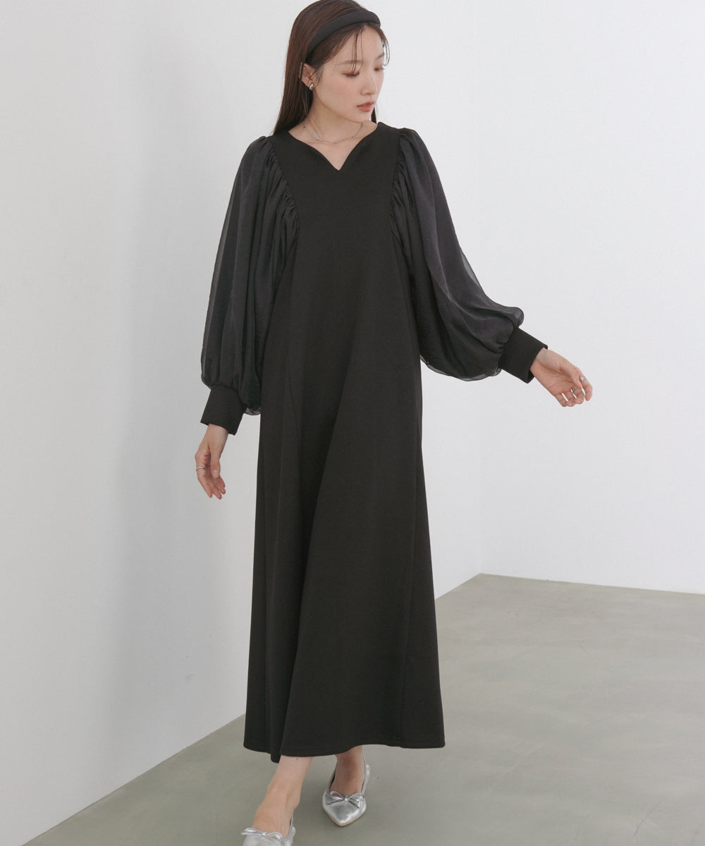 袖オーガンジーポンチワンピース