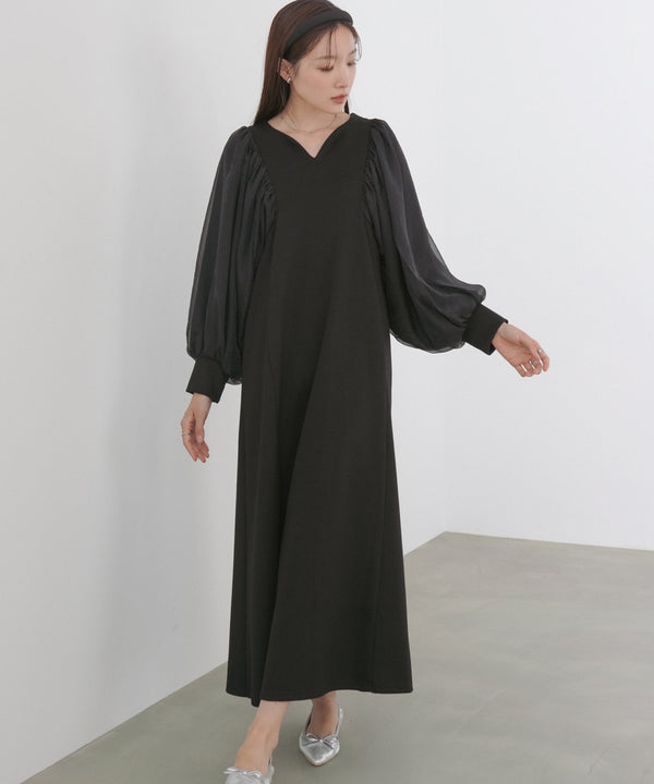 袖オーガンジーポンチワンピース