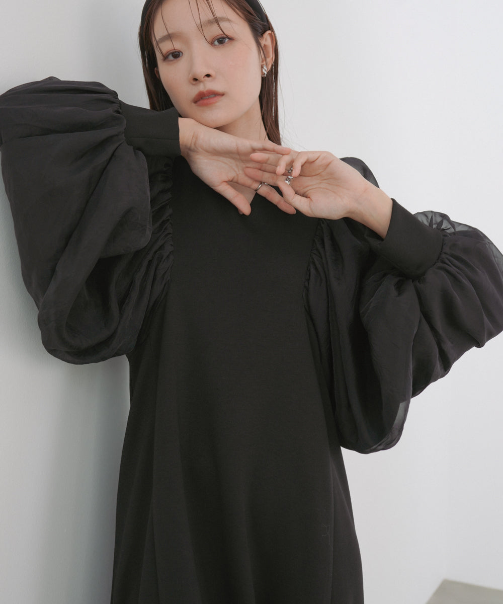 袖オーガンジーポンチワンピース