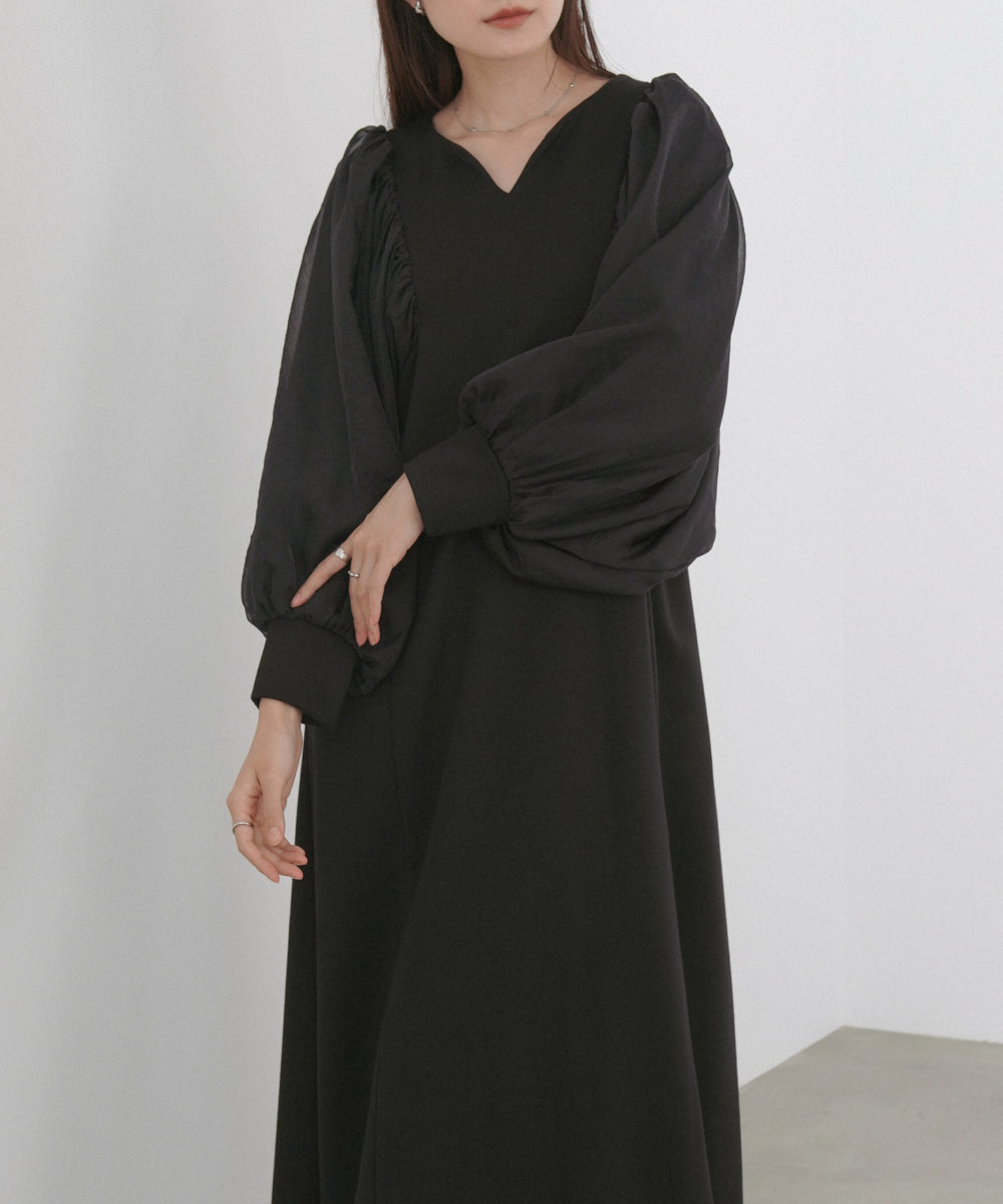 袖オーガンジーポンチワンピース