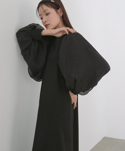 袖オーガンジーポンチワンピース