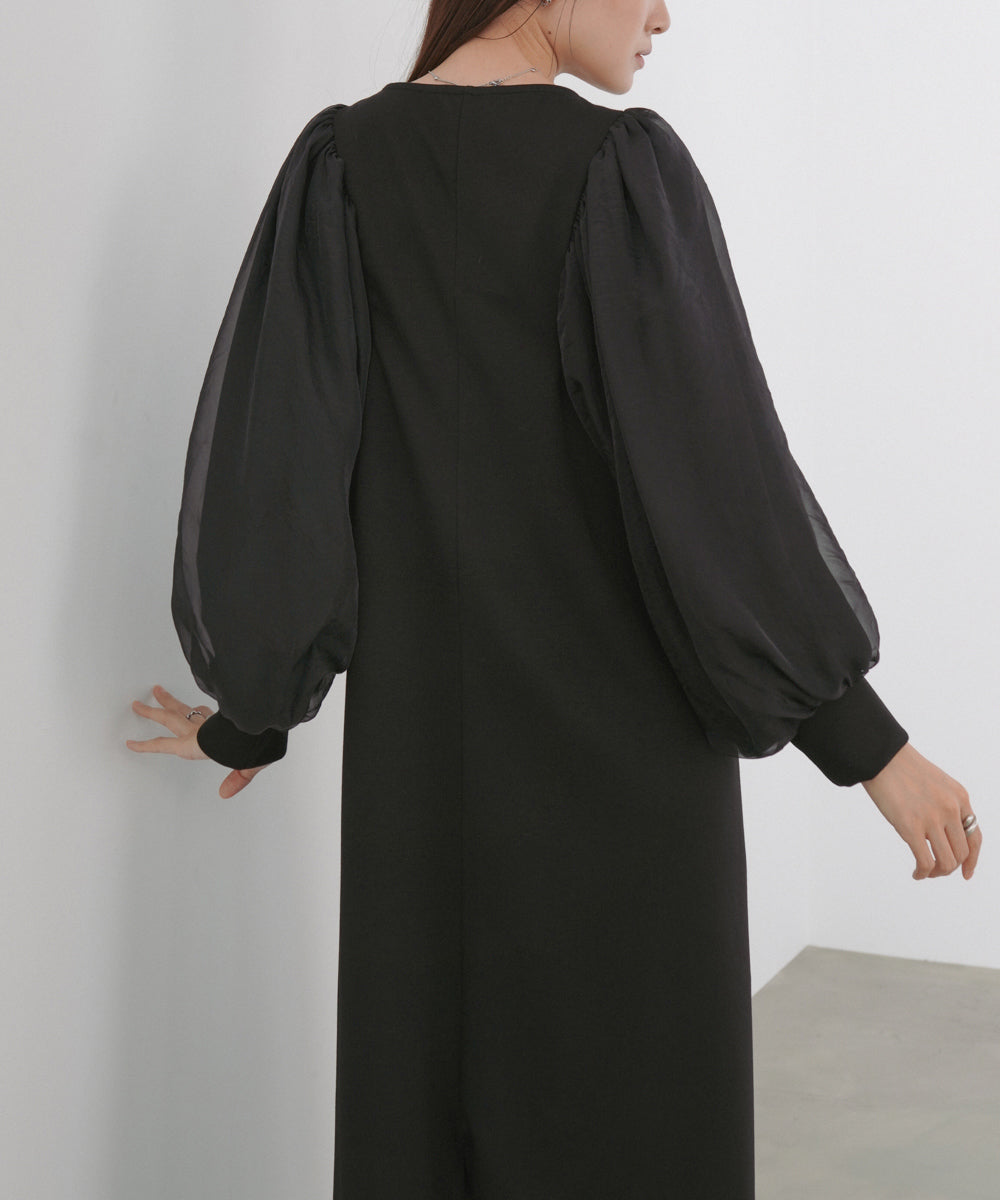 袖オーガンジーポンチワンピース