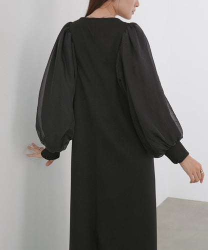 袖オーガンジーポンチワンピース