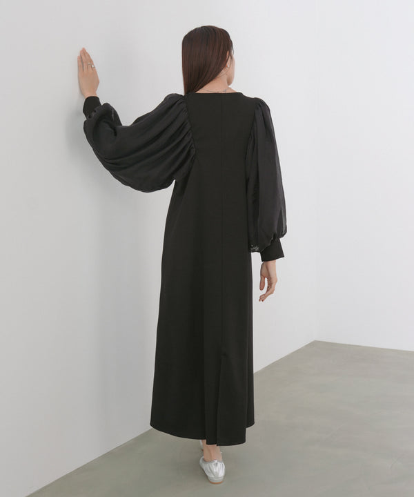 袖オーガンジーポンチワンピース