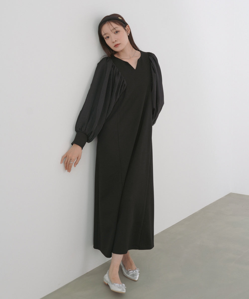袖オーガンジーポンチワンピース