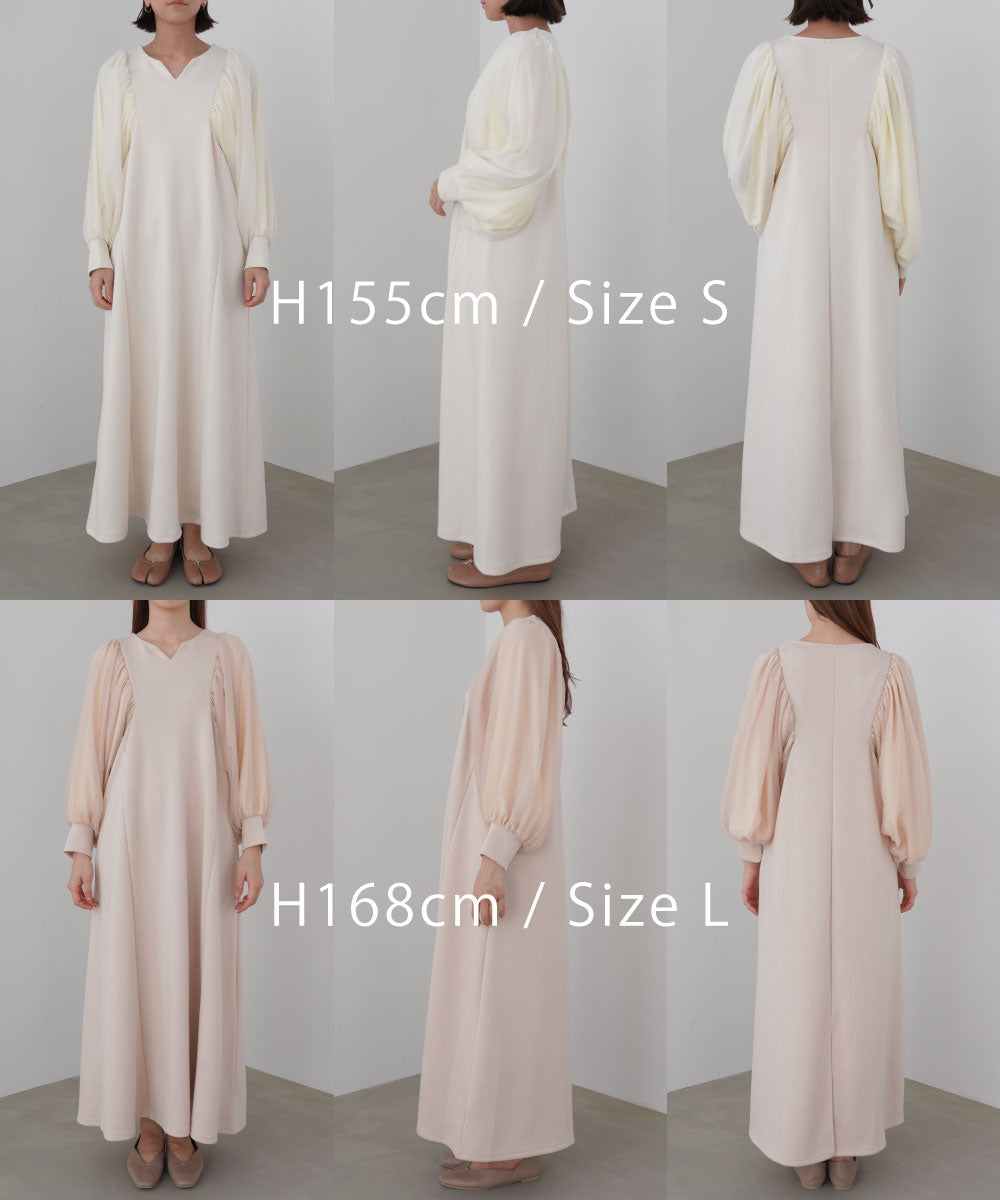 袖オーガンジーポンチワンピース