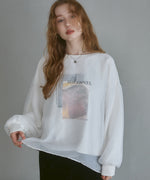 シアーレイヤードプリントスウェットトップス