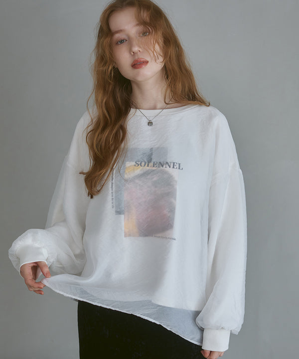 シアーレイヤードプリントスウェットトップス