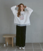 シアーレイヤードプリントスウェットトップス