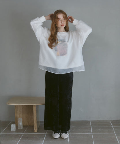 シアーレイヤードプリントスウェットトップス